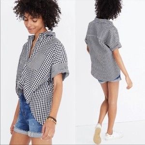 Madewell Black Gingham-Play Button-Down Shirt Size XS